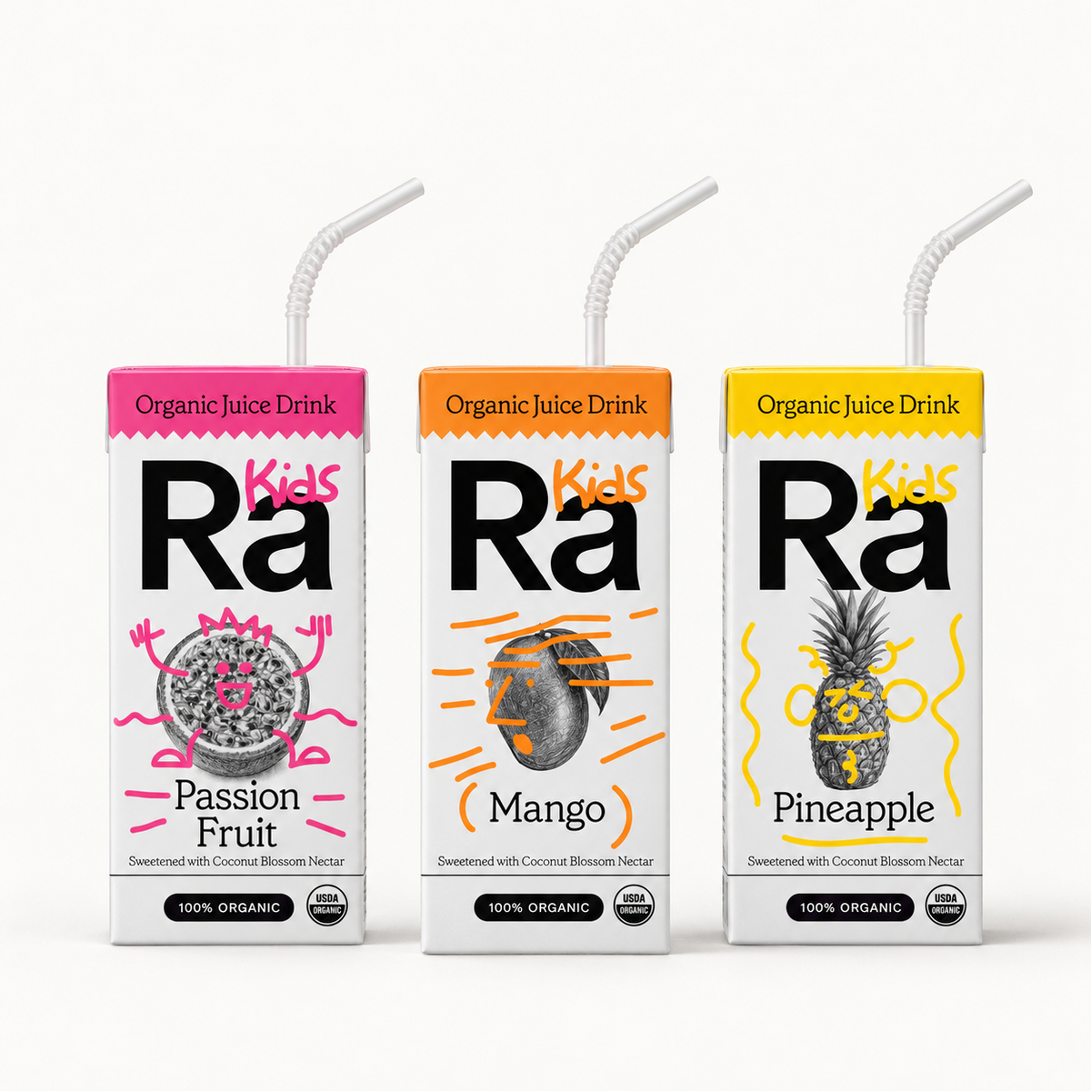 Ra Kids Passion Fruit, Mango and Pineapple juice cartons
