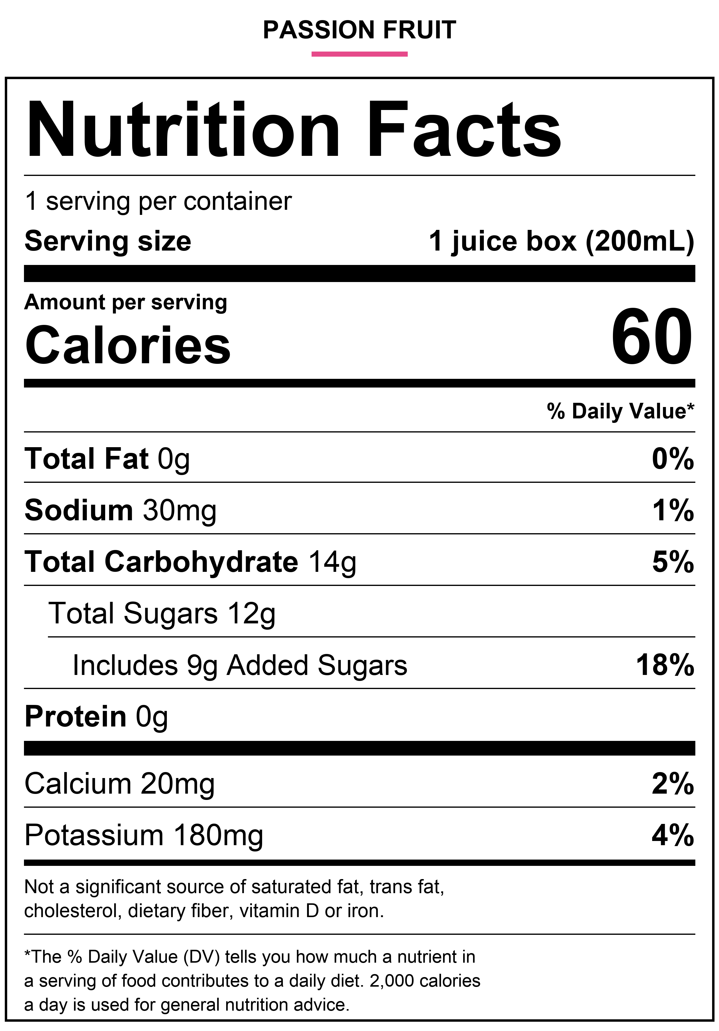 Ra Kids Passion Fruit Nutrition Facts. Per 200mL juice box.