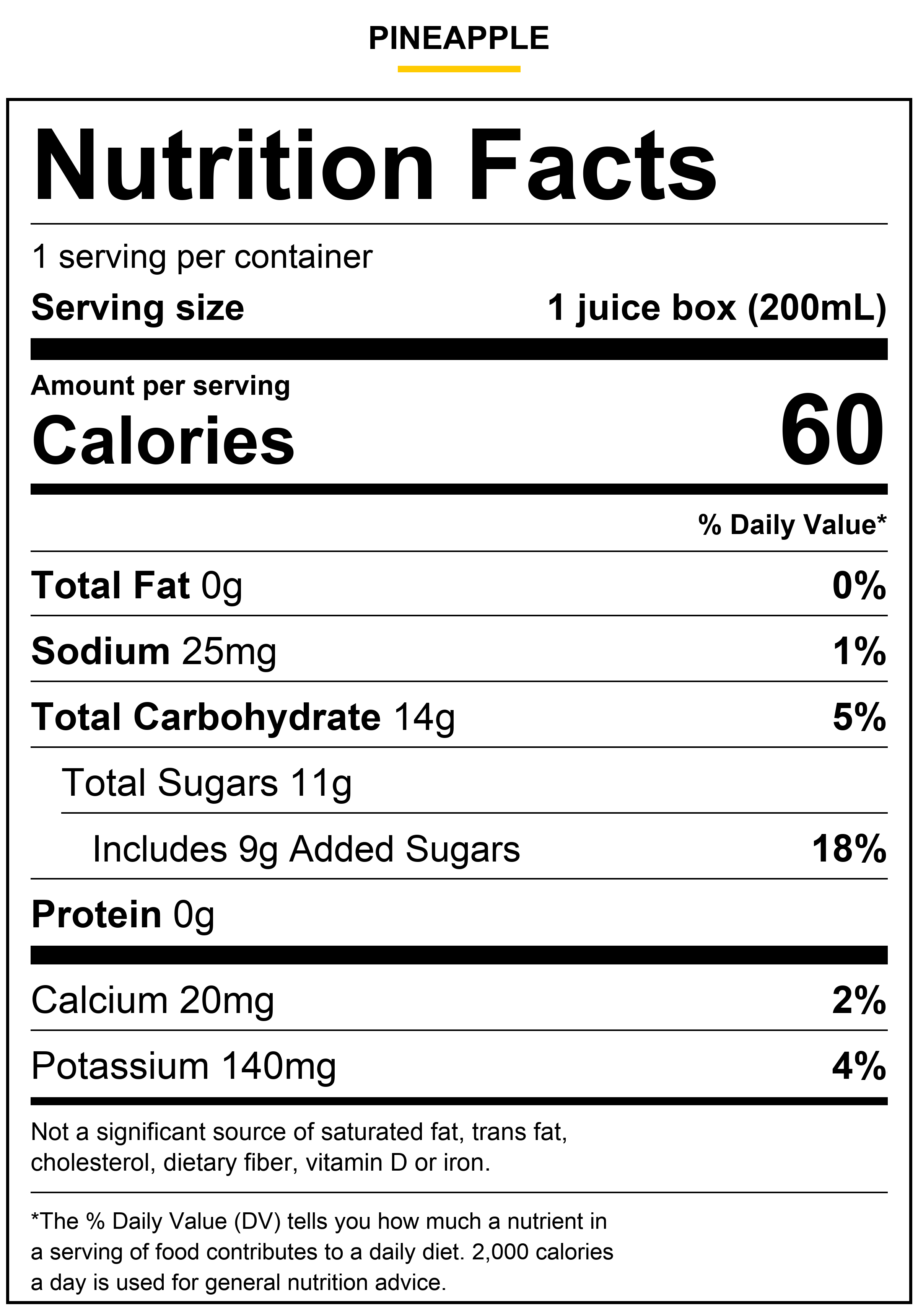 Ra Kids Pineapple Nutrition Facts. Per 200mL juice box.